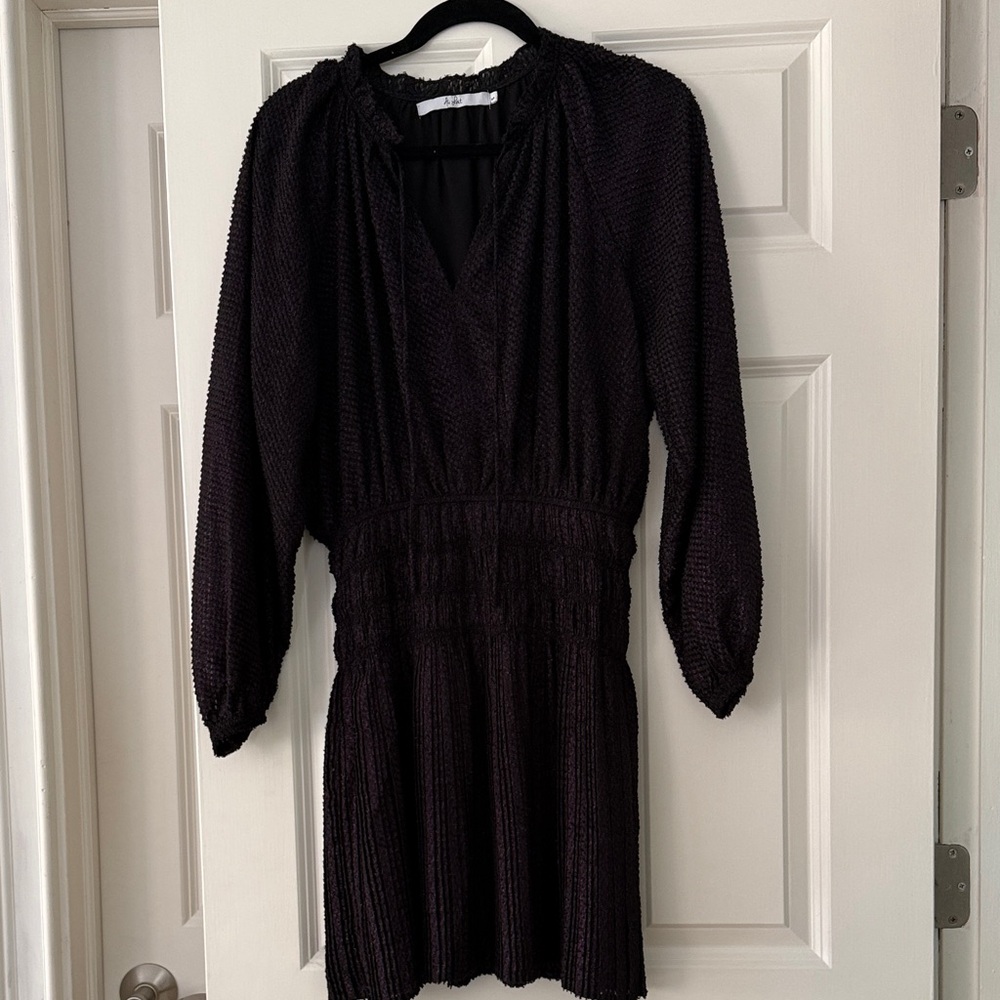 Woven Textured Black with purple metallic Long-Sleeve Dress